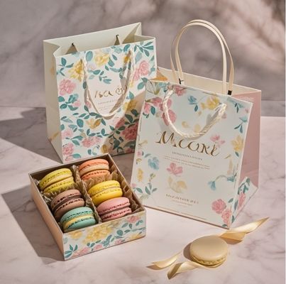 Un buen precio. Envases de calibre alimenticio de cartón de barnizado pequeño Macaron Pastelería en línea