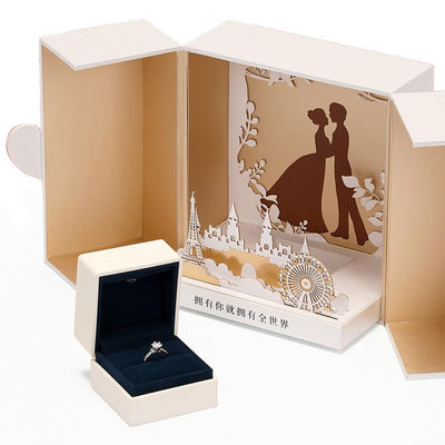 Caixas de presente de casamento em relevo Caixa de recordação de papelão para anel de dama de honor