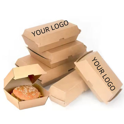 Bom preço. Caixa de embalagem de hambúrgueres Eco-friendly personalizada biodegradável cartão Kraft fast food caixa para levar on-line