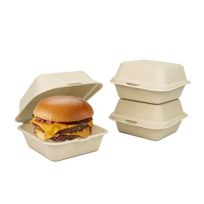 سعر جيد Customized disposable biodegradable food grade sugarcane bamboo pulp burger clam shell الانترنت