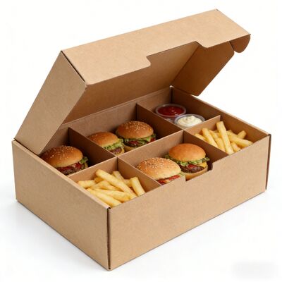 Harga yang bagus Grosir Custom Printed Eco-Friendly Corrugated Paper Takeout Box untuk Burger dan Kentang Goreng dengan desain anti bocor on line