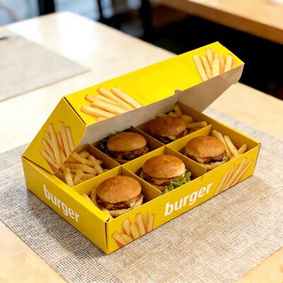 Harga yang bagus Kotak Burger Ramah Lingkungan Food Grade Grosir dengan Cetak Logo Kustom untuk Hamburger Takeaway on line
