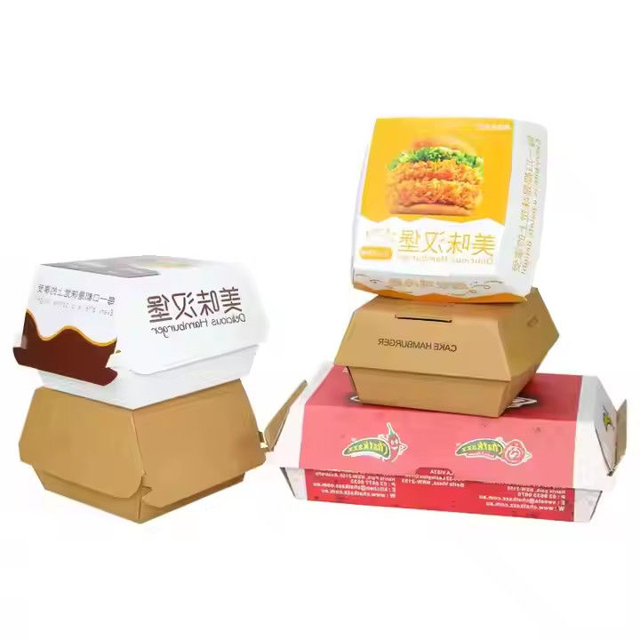 Customized Printed Food Burger Kraft Paper Box Fast Food Burger Box