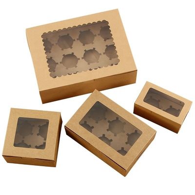 Ein guter Preis. OEM Kraftpapier Papier Cupcake Gebäck Kuchenbox Verpackung mit Fenster Online