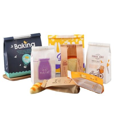 Bom preço. Sacos de embalagem de alimentos de papel kraft de quatro selos biodegradáveis para pão em relevo on-line