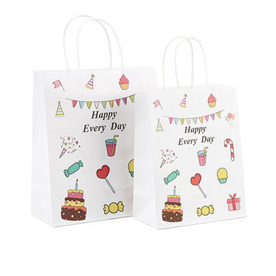 Un buen precio. Bolsas de embalaje de alimentos para llevar a mano Bolsas de papel kraft blanco a granel con mango en línea