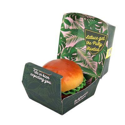 Un buen precio. Caja de hamburguesa desechable biodegradable de papel con logotipo personalizado y revestimiento resistente a la grasa para comida rápida para llevar en línea