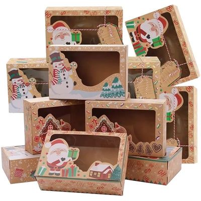 Bom preço. Caixas de presente de cartão de parede única Kraft Festival do Natal Biscoitos doces com janela clara on-line