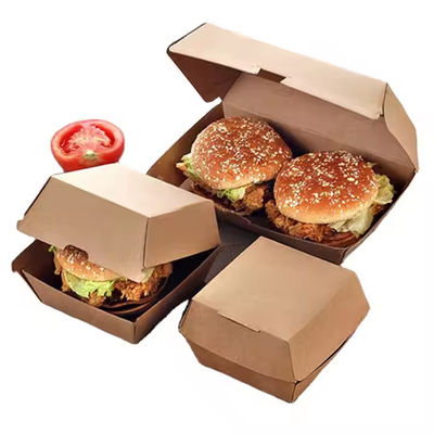 Un bon prix. Boîte à hamburgers Kraft imprimée sur mesure, certifiée FSC, imprimée en CMYK/Pantone haute définition et revêtue d'un revêtement PE imperméable en ligne