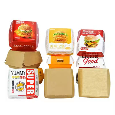 Bom preço. Caixa de comida rápida personalizada de papel Kraft Aceita o logotipo do cliente para hambúrgueres Sandwiches e lanches on-line