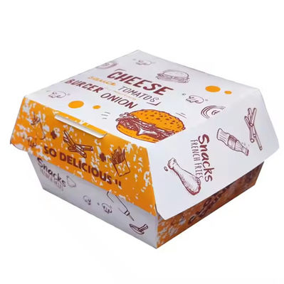 Un buen precio. Cartón Impreso a medida Cajas de hamburguesas resistentes a la grasa para alimentos Soluciones de embalaje de comida rápida ecológicas para Country Marke en línea