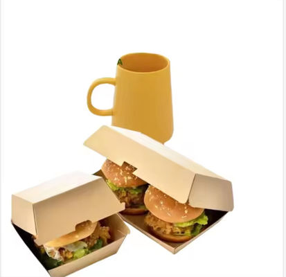 Un buen precio. Bajo MOQ Cajas de hamburguesas ecológicas personalizadas Papel Kraft biodegradable para llevar Embalaje de comida rápida en línea