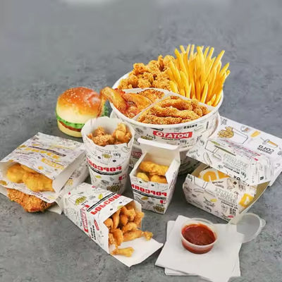Ein guter Preis. Persönliche recycelbare Papierkartons für gebratene Hühnerburger und Pommes frites Online