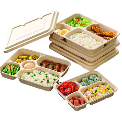 Good price Eco-friendly customized takeaway lunch box biodegradable sugarcane bagasse container 4 or 5 compartments with lid online