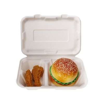 İyi bir fiyat. Özelleştirilmiş Burger Kutusu Biyolojik Olarak Parçalanabilir 2 Bölmeli Tek Kullanımlık Şeker Kamışı Öğle Yemeği Kutusu Paket Servis Burger Kutusu çevrimiçi