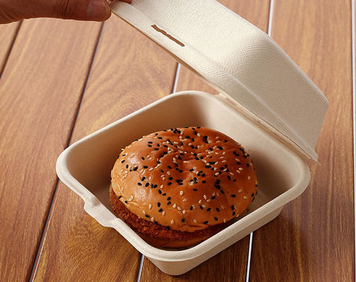Un buen precio. Caja de hamburguesa biodegradable ecológica al por mayor, caja de concha de caña de azúcar personalizada, caja para llevar de comida rápida en línea