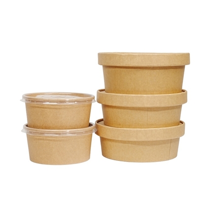 Good price Biodegradable brown kraft paper bowl with custom printed logo salad hot soup paper bowl with lid online