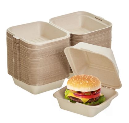 Customized eco-friendly sugarcane burger box disposable fast food takeaway packaging burger clam box
