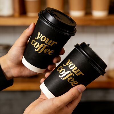 Un buen precio. Taza de café de papel de doble pared con impresión de logotipo personalizado y material de grado alimenticio para uso desechable ecológico en línea