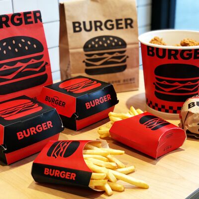 Harga yang bagus Kotak kertas makanan cepat saji sekali pakai ramah lingkungan dengan logo cetak kustom untuk burger, kentang goreng, ayam goreng on line