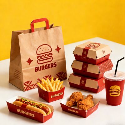 İyi bir fiyat. Toptan özelleştirilmiş çevre dostu gıda sınıfı fast food burger, patates kızartması ve kızarmış tavuk kutuları çevrimiçi