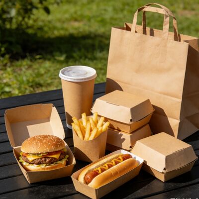 Dobra cena. Biodegradowalne, jednorazowe opakowania do fast foodów, dostosowane do hamburgerów i frytek, pudełko na kanapki w Internecie
