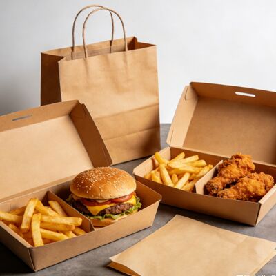 Goede prijs. Aangepaste logo milieuvriendelijke biologisch afbreekbare kraftpapier burger- en frietverpakking online