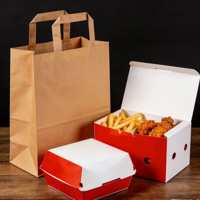 İyi bir fiyat. Geri dönüştürülebilir kraft kağıt özelleştirilmiş fast food ambalajı hamburger patates kızartması kızarmış tavuk kutusu çevrimiçi