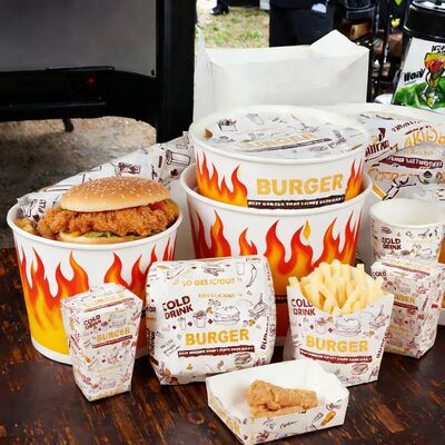 Giá tốt. Nhãn hiệu in tùy chỉnh giao hàng burger gà chiên chiên đóng gói thức ăn nhanh khoai tây chiên chiên sandwich hộp trực tuyến