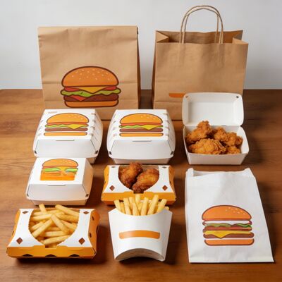 Ein guter Preis. Umweltfreundliche, individuell bedruckte Logo-Einweg-Fast-Food-Burger-, Hähnchen- und Pommes-Frites-Papierschachtel Online