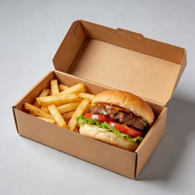 Goede prijs. Aangepaste burger- en frietpapierdozen milieuvriendelijke golfkartonnen voedselafhaaldozen online