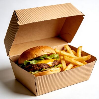 Harga yang bagus Percetakan logo khusus Kertas bergelombang ramah lingkungan tahan panas & minyak Clamshell Burger Box on line