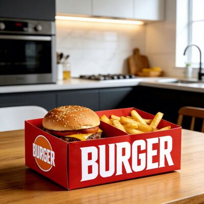 Un buen precio. Impresión de logotipo personalizado Papel Kraft ecológico resistente a fugas y calor Caja de hamburguesas para envases de comida rápida en línea